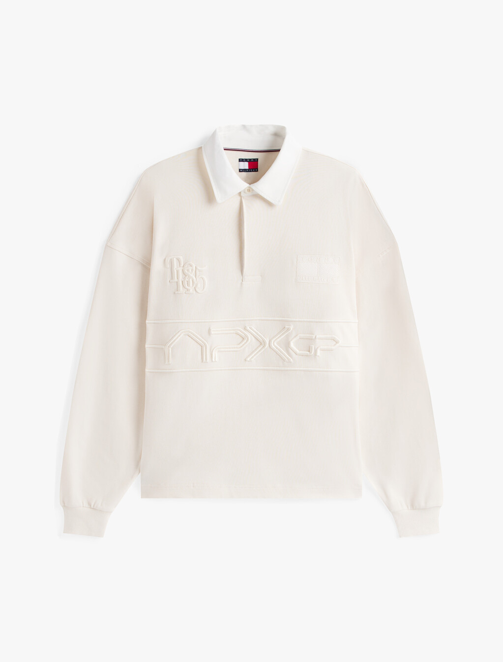 The APXGP Collection Relaxed Tonal Embroidery Rugby Shirt, Ivory Petal/Ecru, hi-res