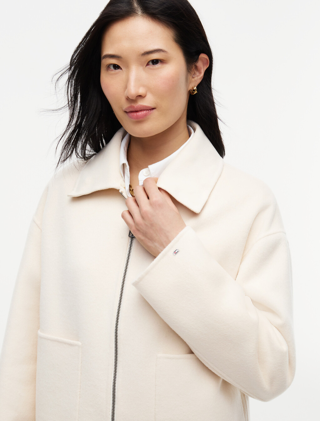 Double-Faced Wool Blend Relaxed Jacket, Cream, hi-res