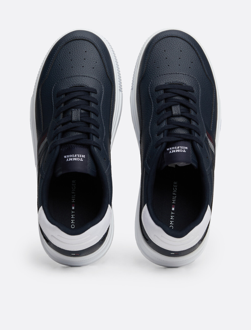 Signature Tape Textured Leather Trainers, Desert Sky, hi-res