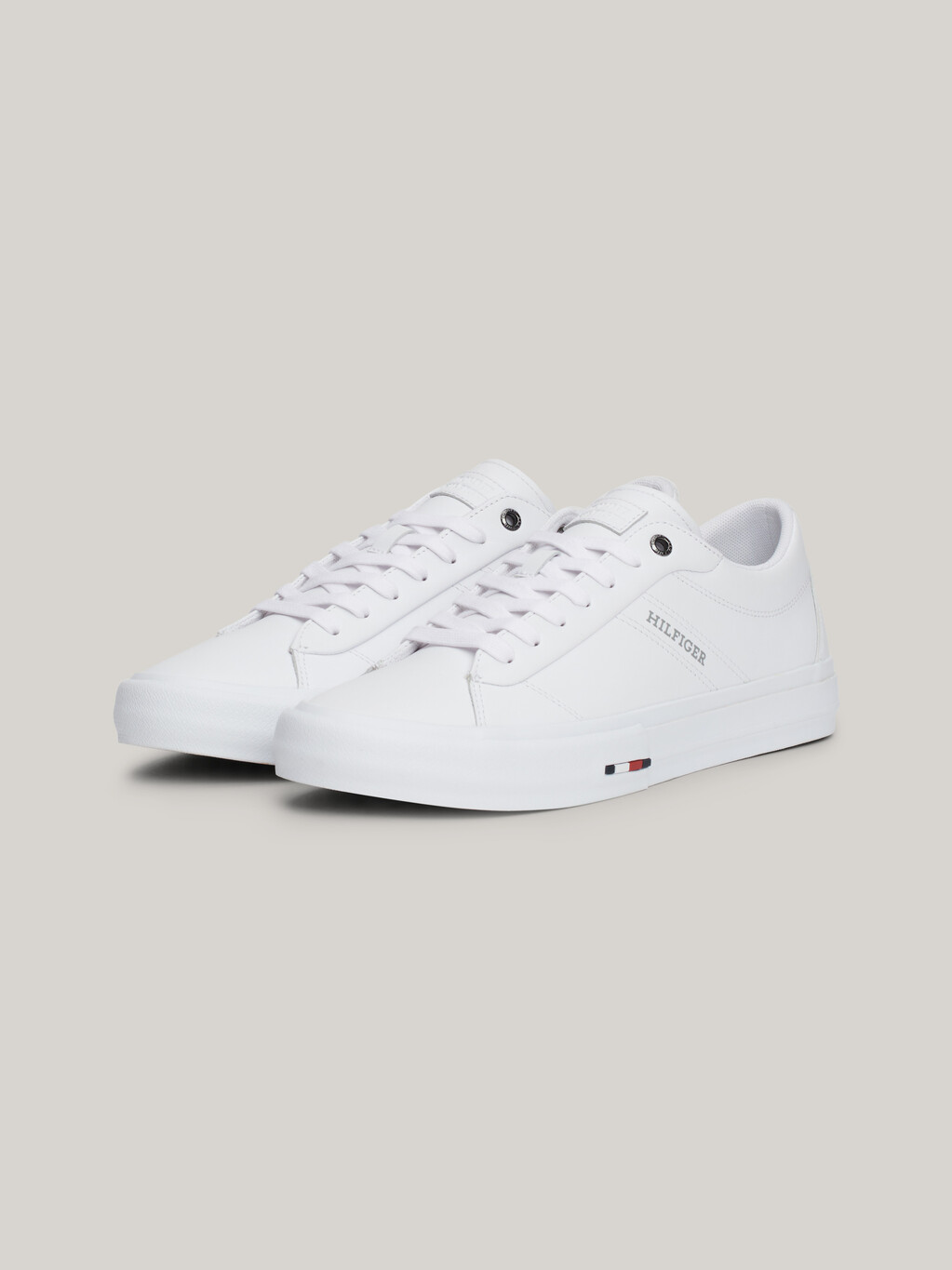 Leather Logo Lace-Up Trainers, White, hi-res