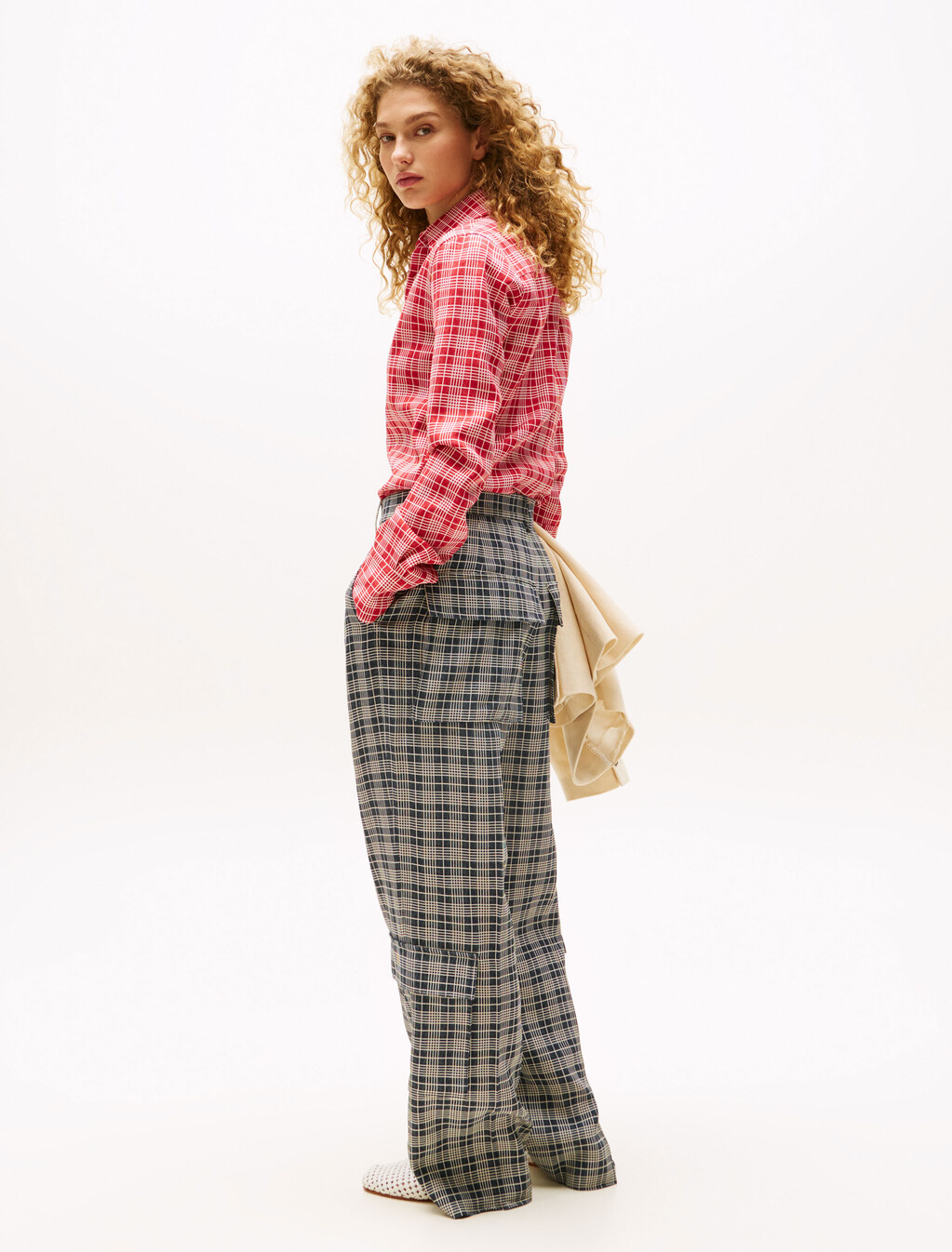 The Runway 系列超寬鬆工裝長褲, Navy Cream Check, hi-res