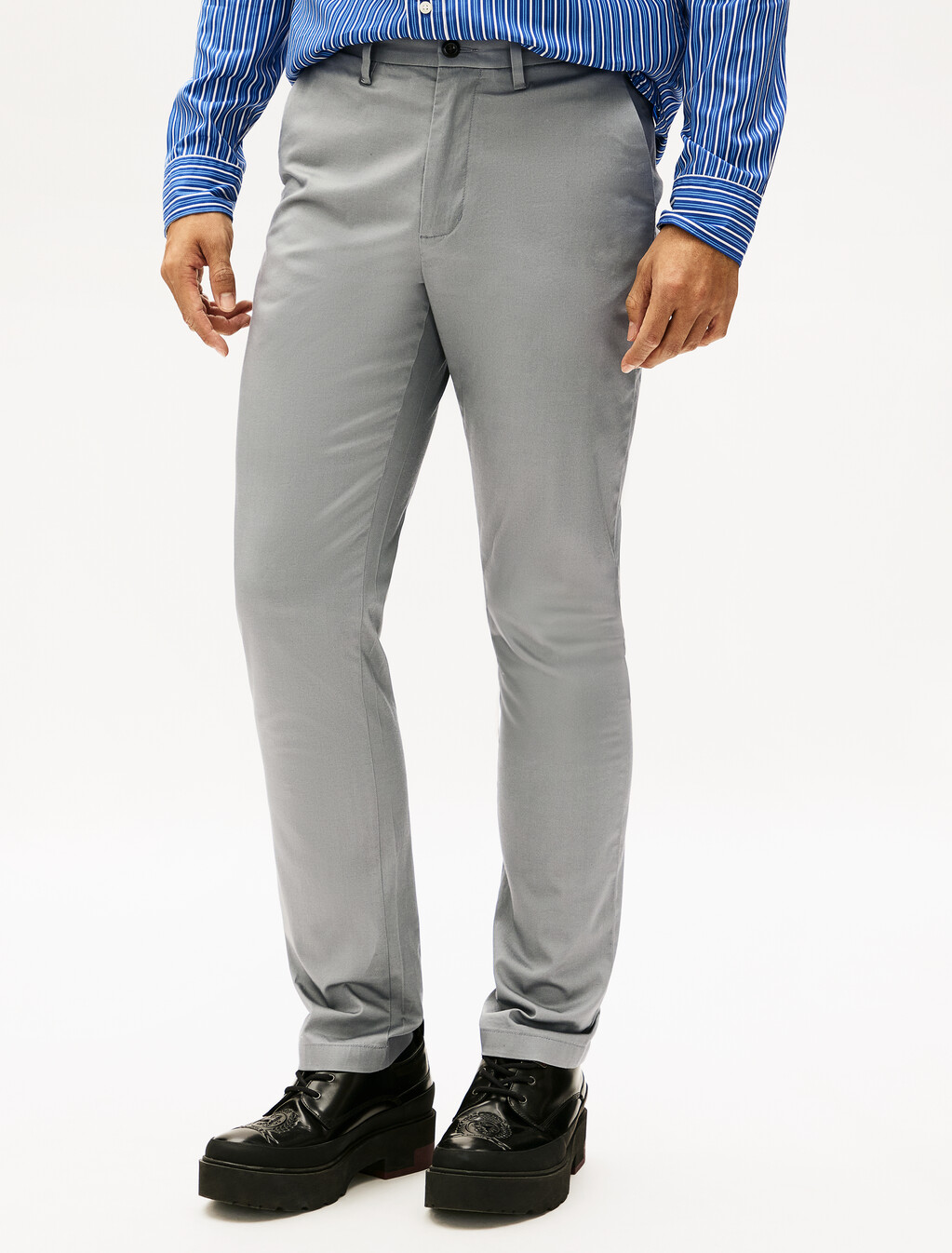 Cotton Satin Denton Woven Pants, Hydrogen Grey, hi-res