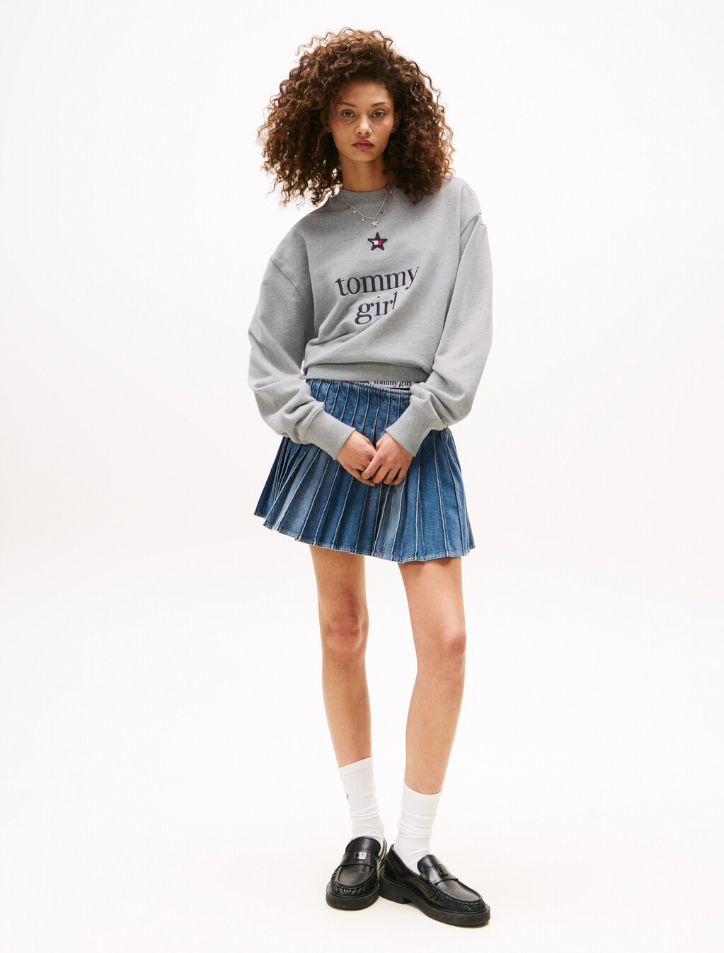 Tommy Girl 印花圖案寬鬆衛衣, Light Grey Marl, hi-res