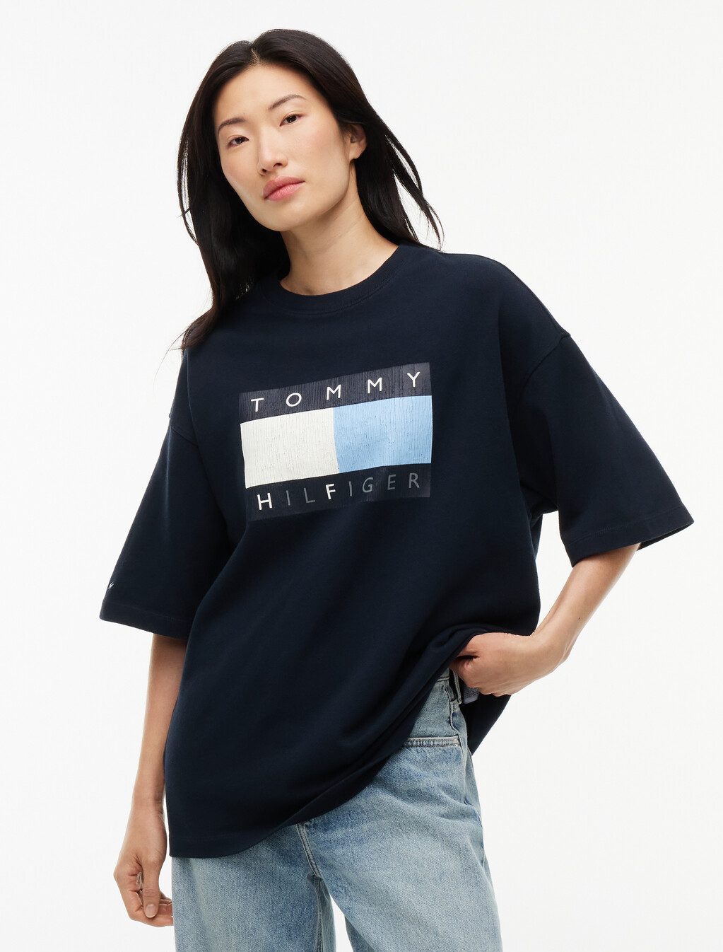 Washed Flag Relaxed Jersey T-Shirt, Navy Blue, hi-res