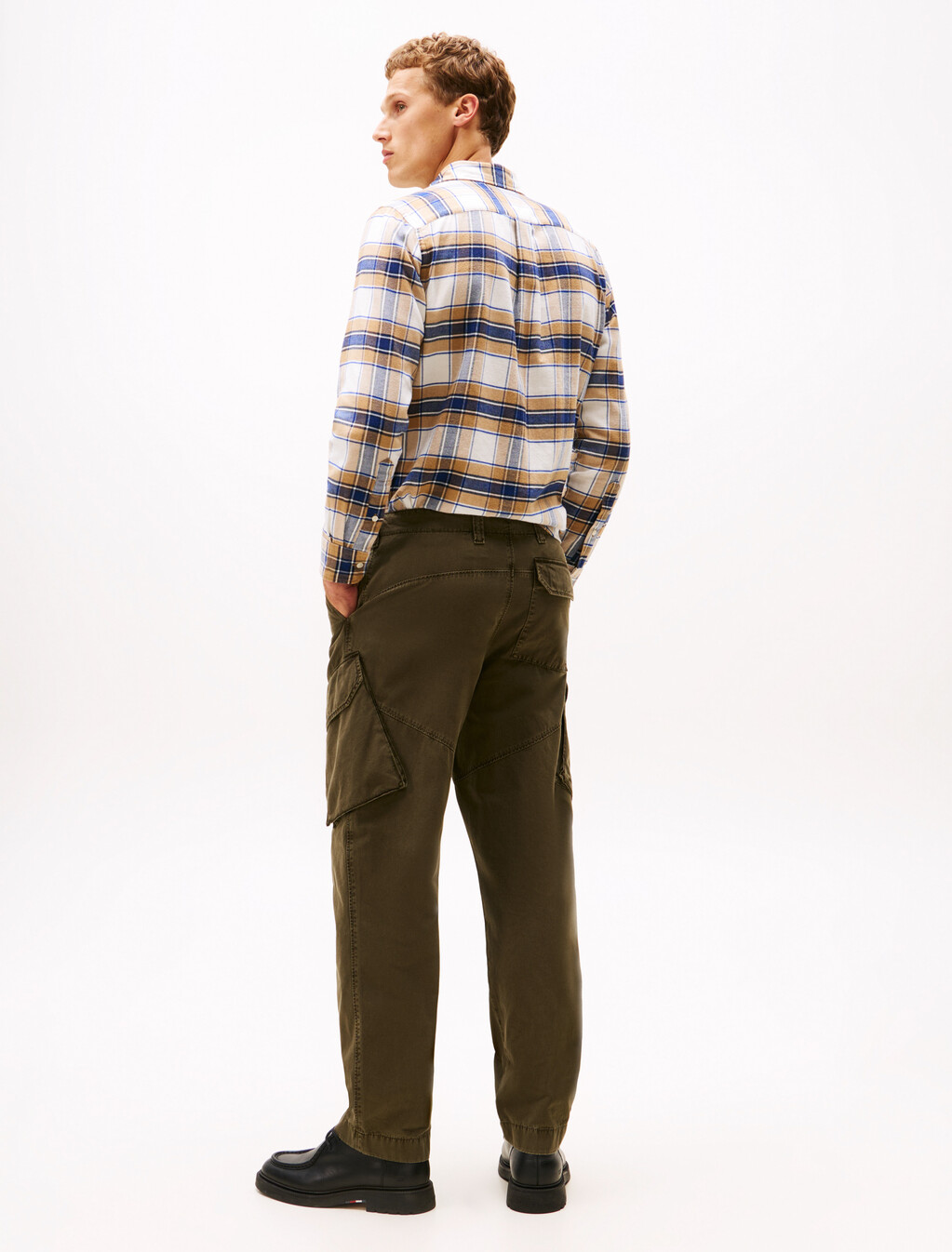 Straight Twill Cargo Trousers, Army Green, hi-res