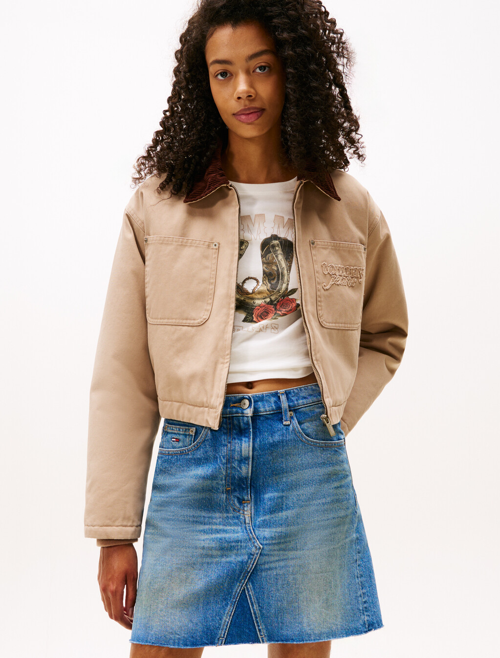Logo Appliqué Padded Cropped Coach Jacket, Malted Milk, hi-res