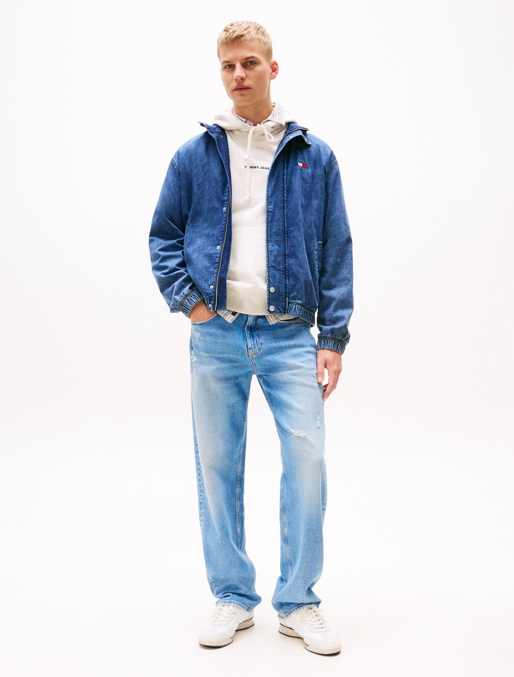 Chambray Logo Collar Jacket, Denim Medium 01, hi-res