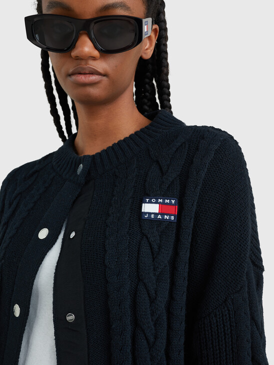 BADGE OVERSIZED CABLE KNIT CARDIGAN