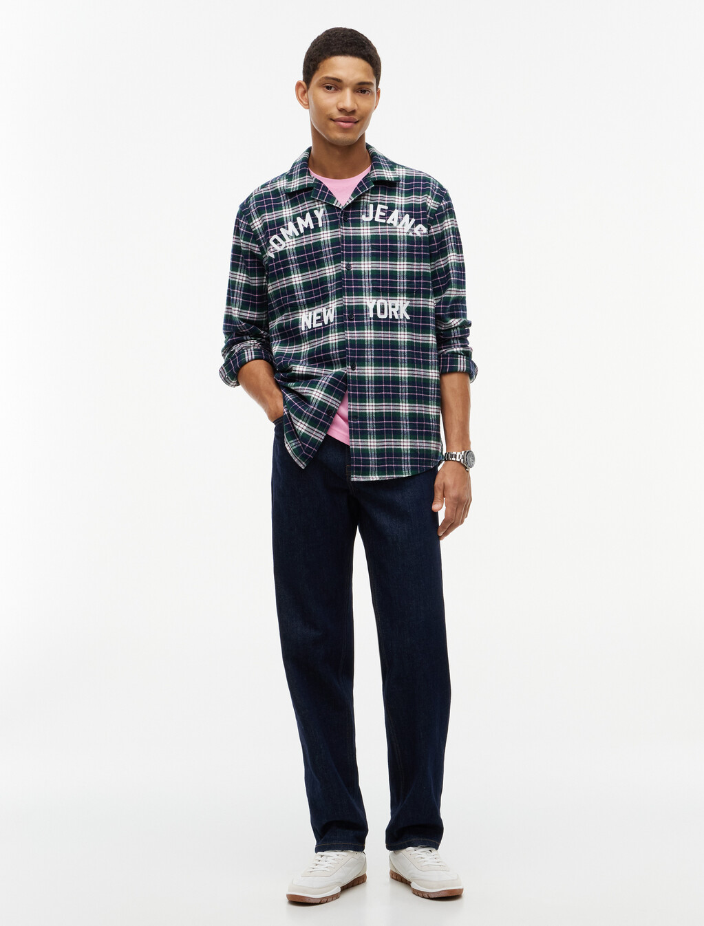 Relaxed Fit Logo Embroidery Flannel Shirt, Velvet Green Check, hi-res