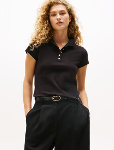 Golden Button Slim Polo, Black, hi-res