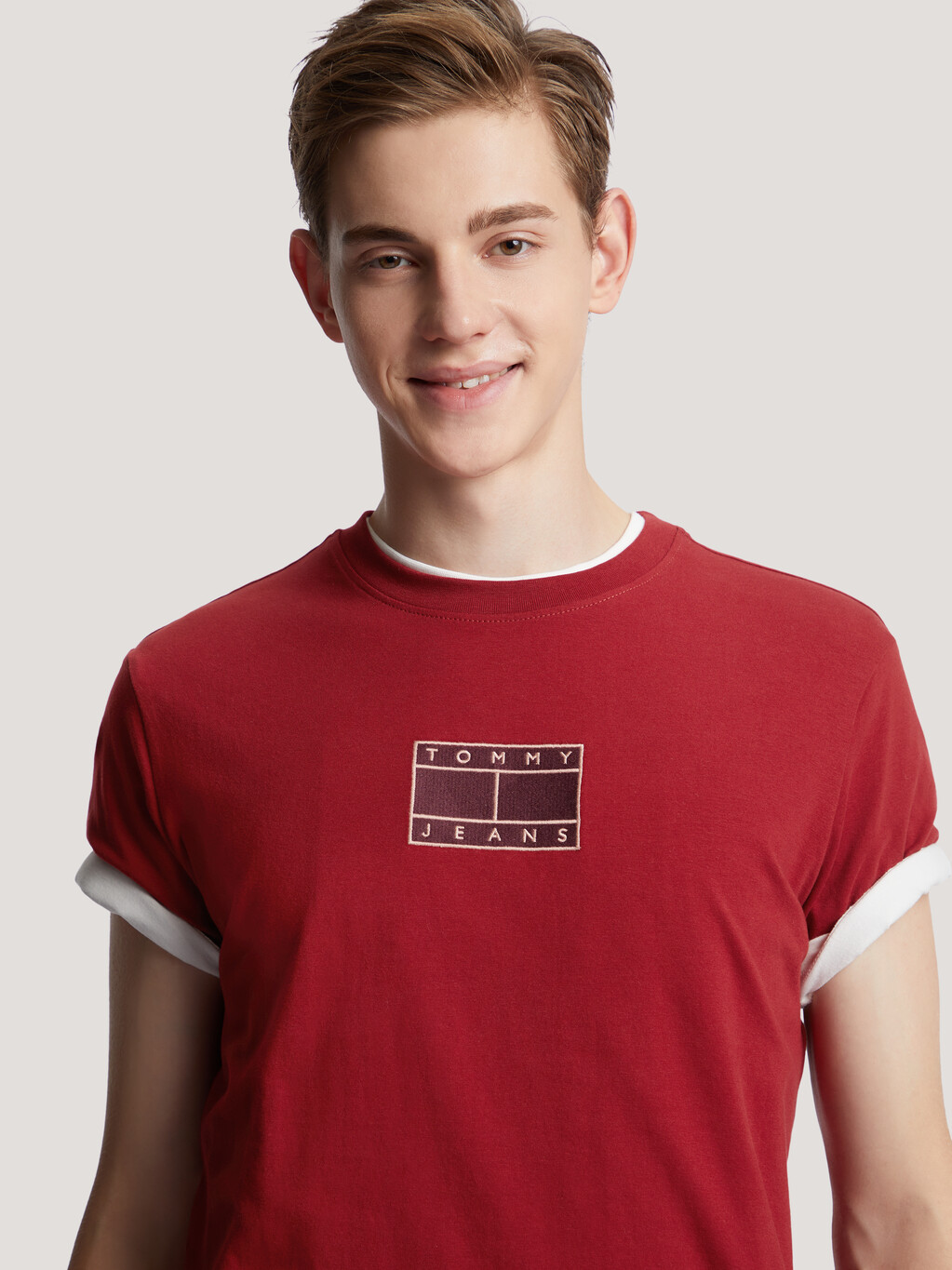 Flag Embroidery Regular Fit T-Shirt, Magma Red, hi-res