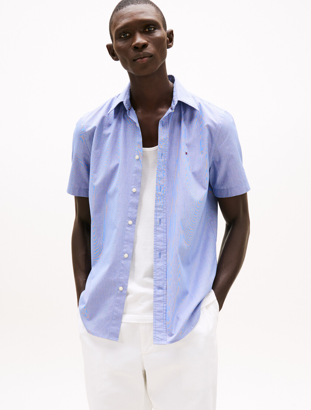 TH Flex Micro Houndstooth Poplin Shirt, Wedge Blue Allover, hi-res
