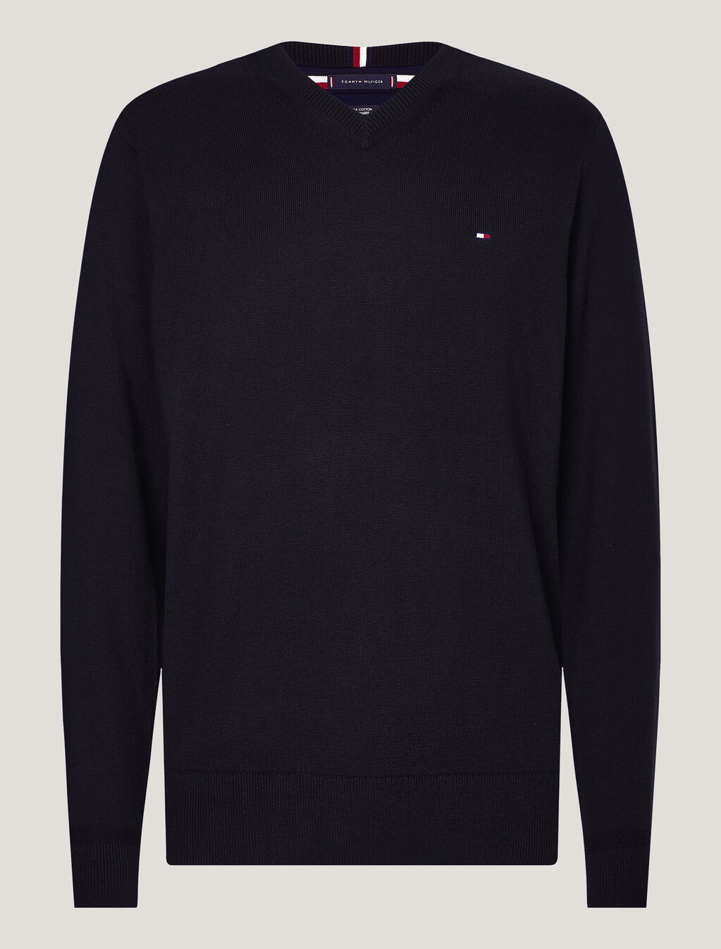 Cotton Cashmere V-Neck Jumper, Black, hi-res