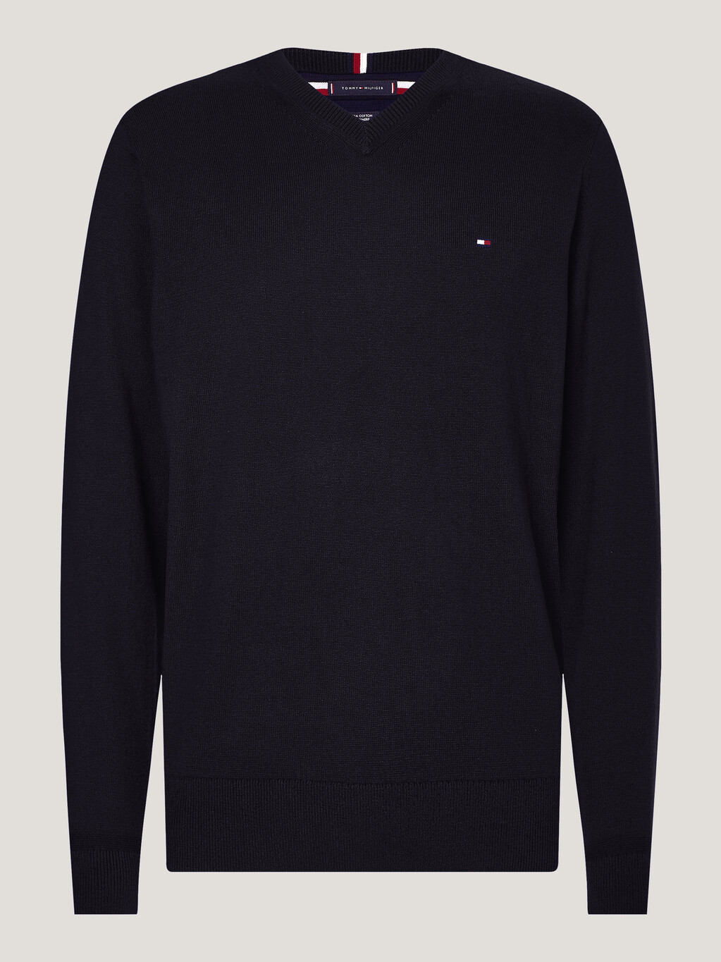 Cotton Cashmere V-Neck Jumper, Black, hi-res