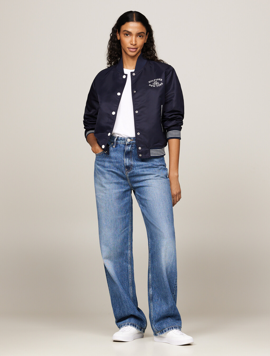 Varsity Water Repellent Bomber Jacket, Desert Sky, hi-res