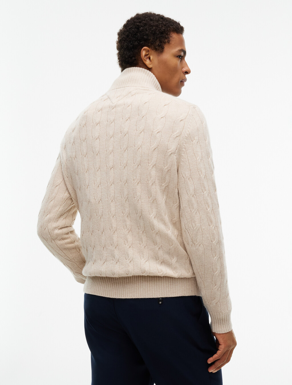 Pure Lambswool Cable Knit Quarter-Zip Jumper, Heathered Oatmilk, hi-res