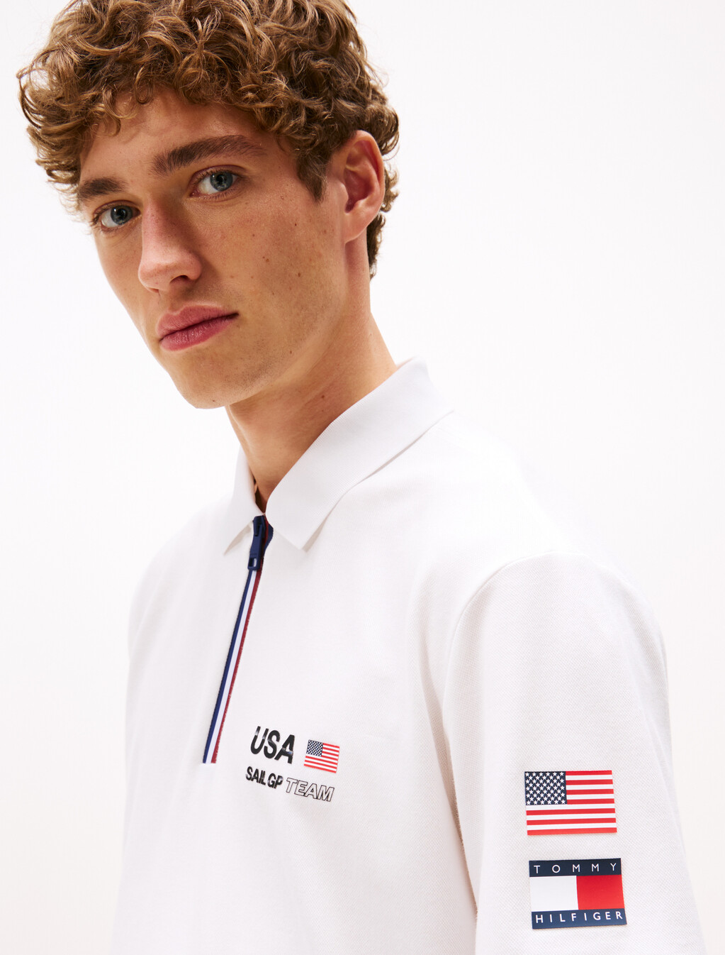 Tommy x U.S. Sail GP Team Pique Relaxed Fit Polo Shirt, Ecru, hi-res