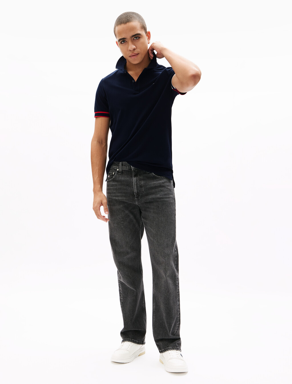 旗幟袖口修身 Polo 衫, Dark Night Navy, hi-res