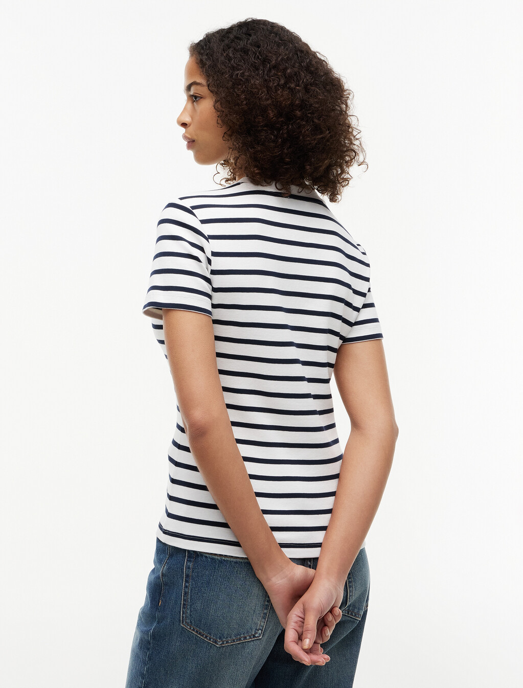 Flag Embroidery Ribbed Slim T-Shirt, Breton/ Ecu/ Dark Night Navy, hi-res