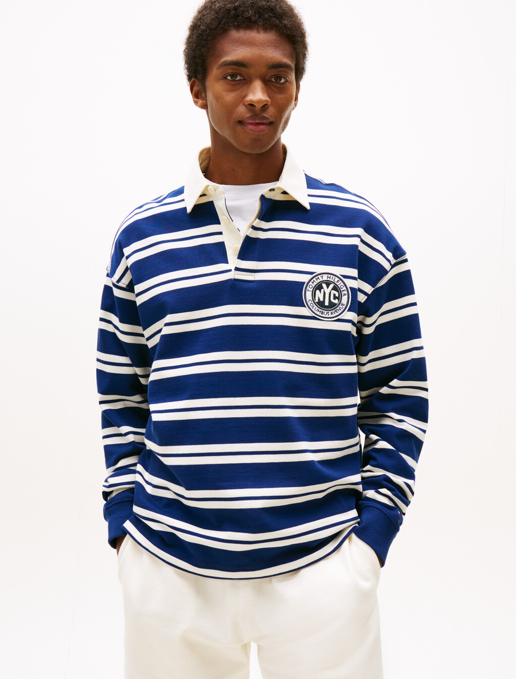 Authentic Stripe Rugby Shirt, Ivory Petal/Preppy Navy, hi-res