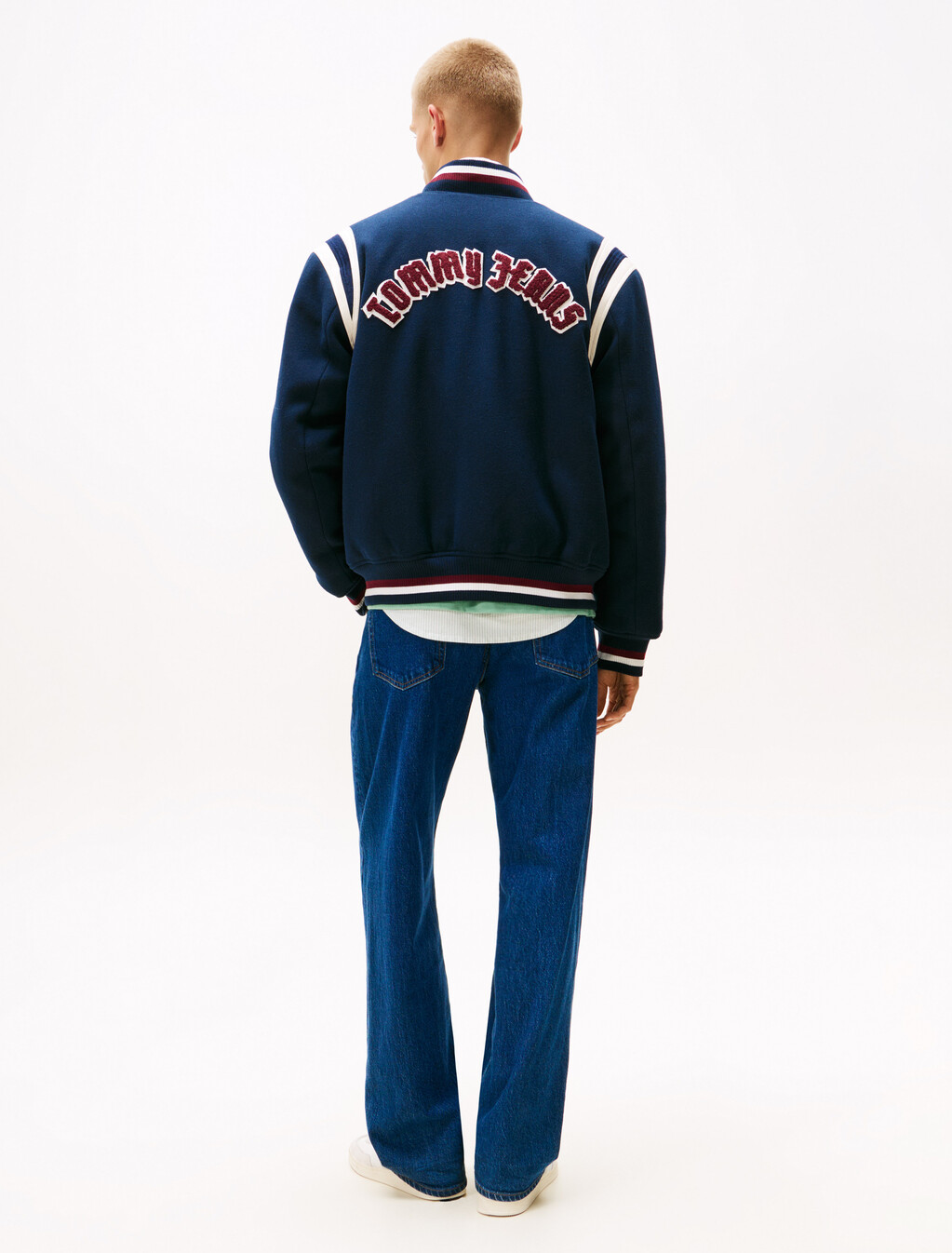 Varsity Logo Appliqué Bomber Jacket With Wool, Dark Night Navy, hi-res