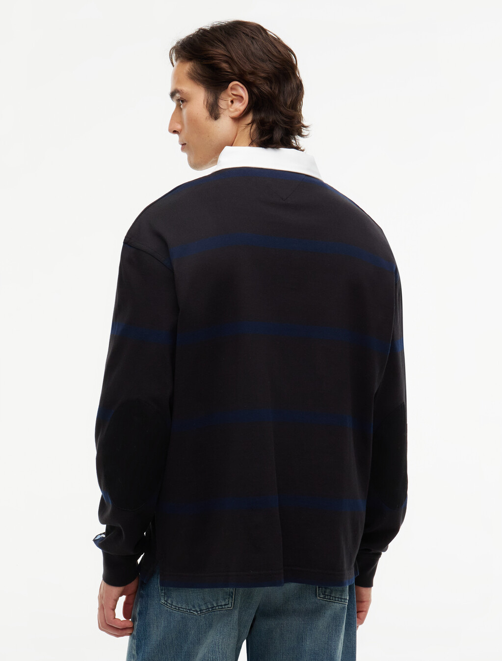 Stripe Jersey Rugby Shirt, Black / Navy Blue, hi-res