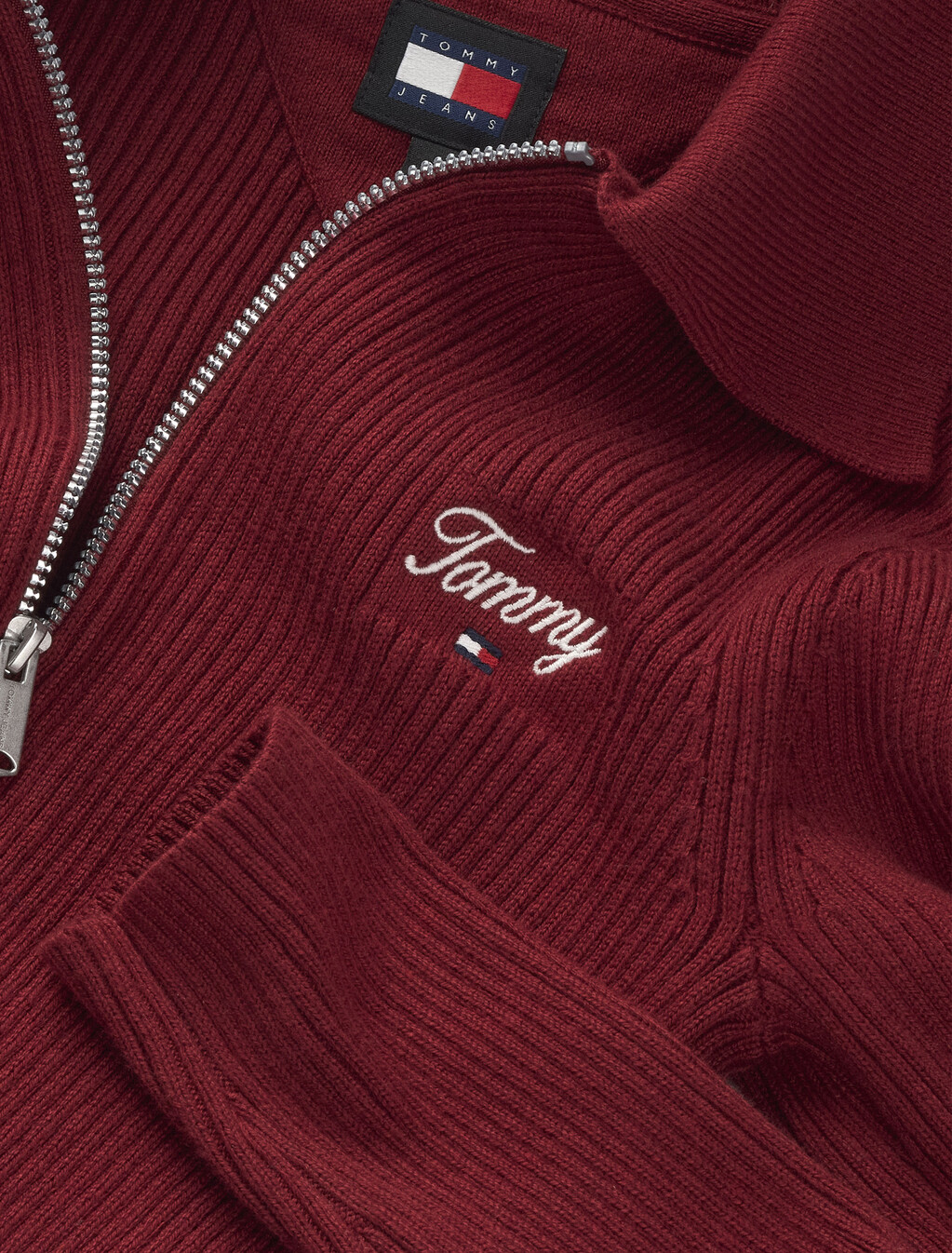 Rib Knit Cashmere Zip Thru Cardigan, Regatta Red, hi-res