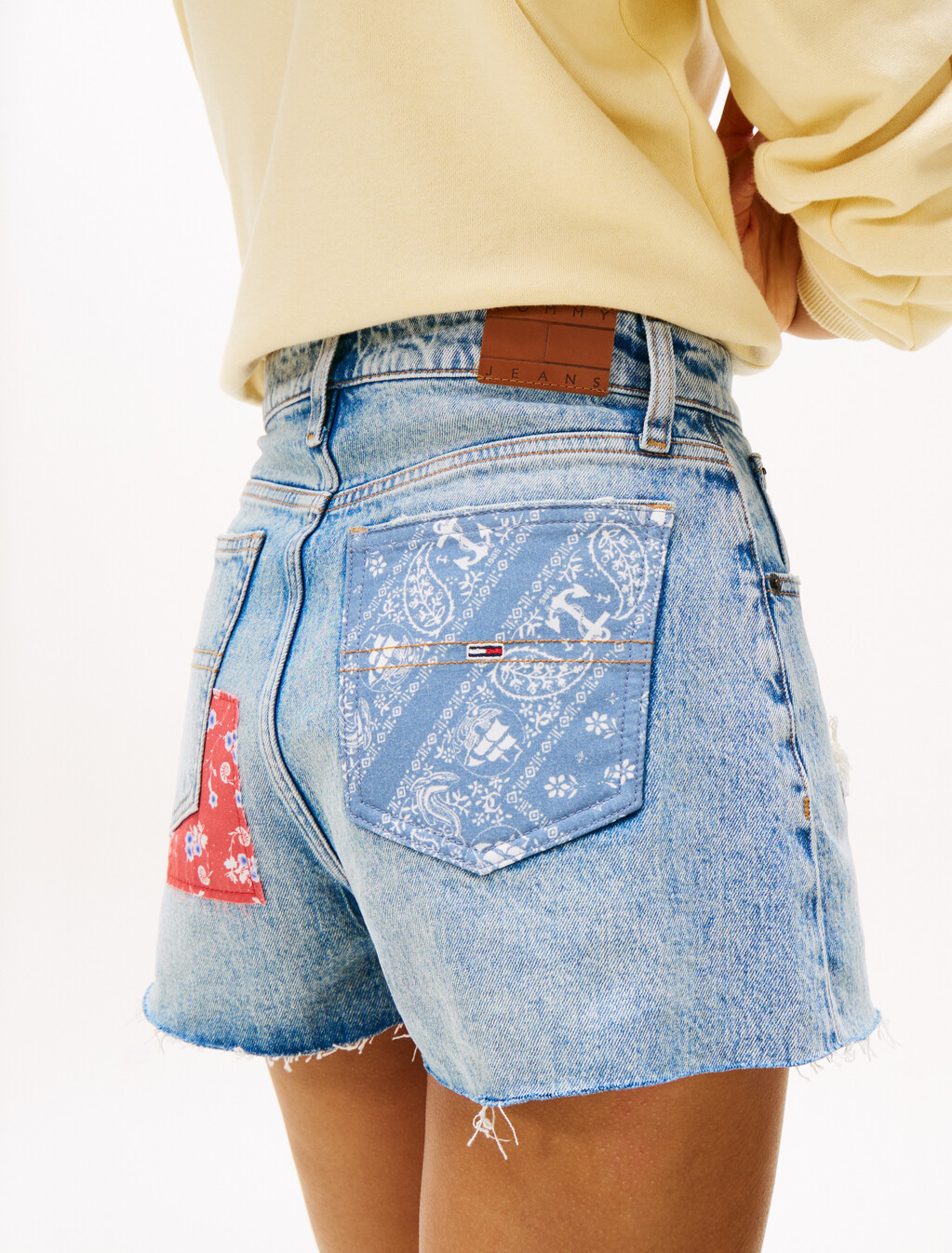 Patchwork Slim Denim Shorts, Denim Light, hi-res