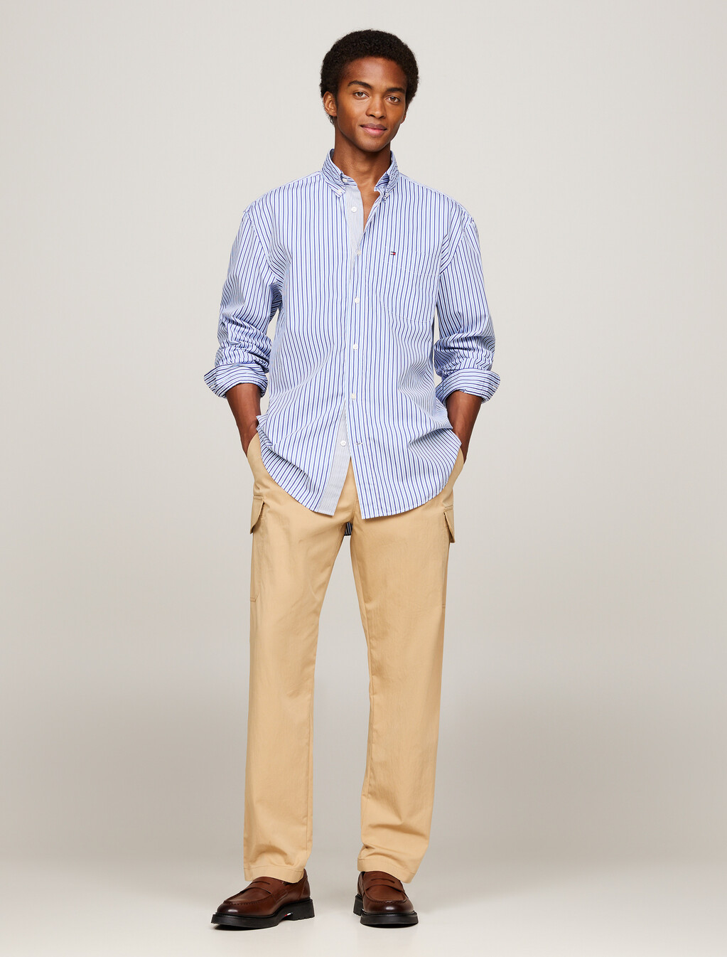 Two-Tone Stripe Regular Fit Shirt, Blue / White, hi-res