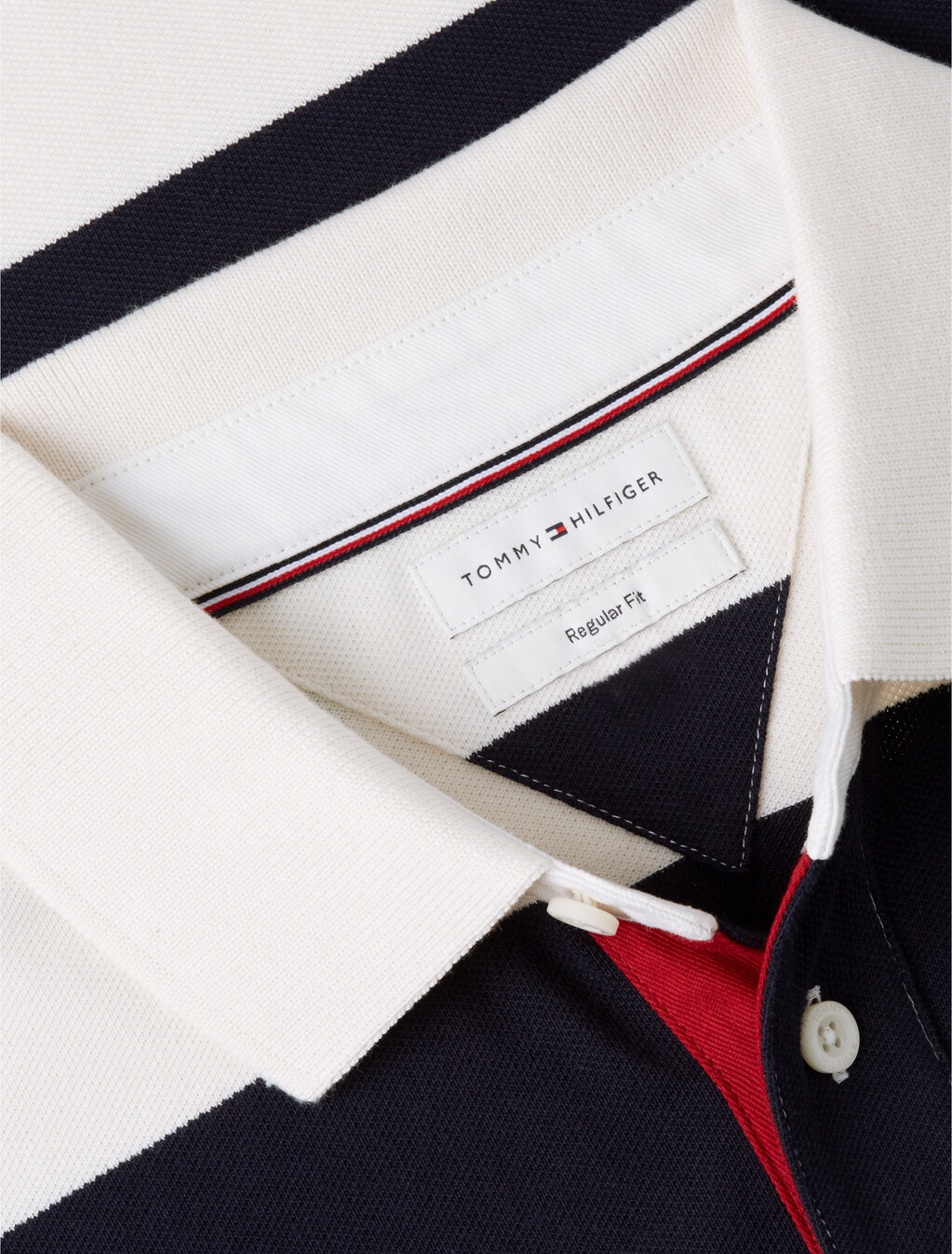Rugby Stripe Long Sleeve Polo Shirt, Ivory Petal / Navy Blue, hi-res
