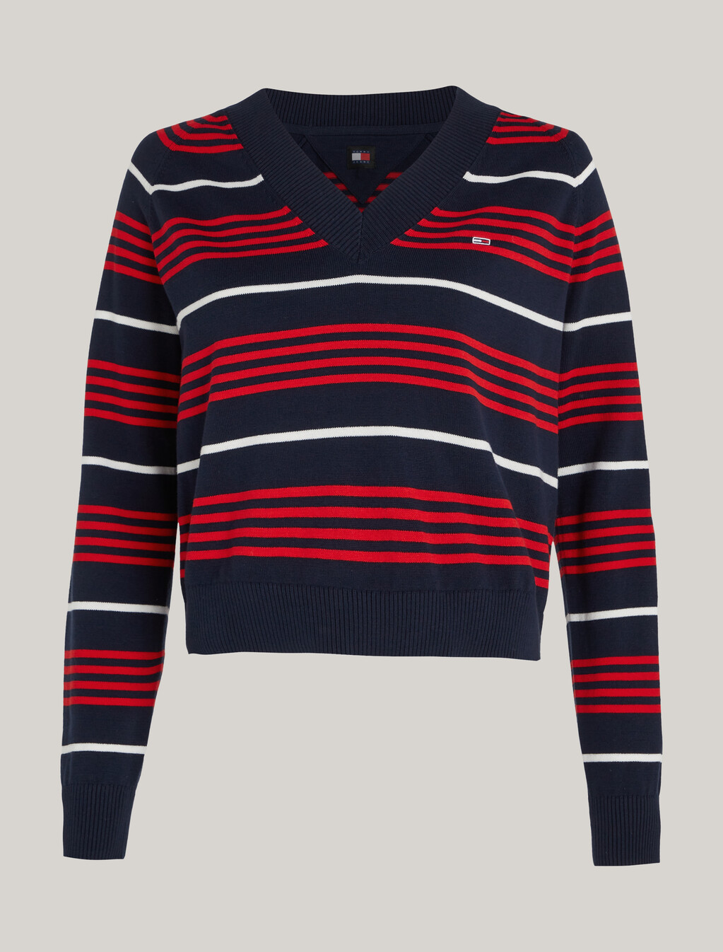 Relaxed V-Neck Stripe Jumper, Dark Night Navy / Stripe, hi-res