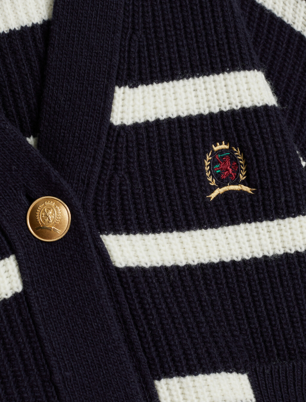 Crest Breton Stripe Pure Wool Cardigan, Desert Sky, hi-res