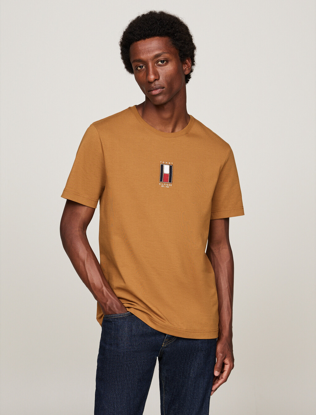 Vertical Flag Embroidery T-Shirt, Country Brown, hi-res