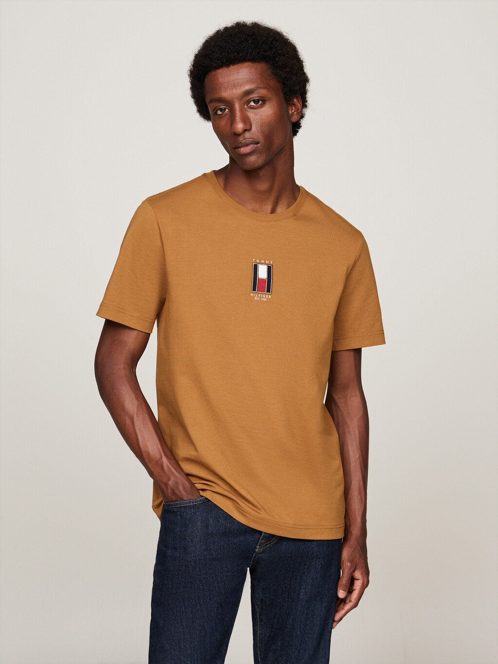 Vertical Flag Embroidery T-Shirt, Country Brown, hi-res