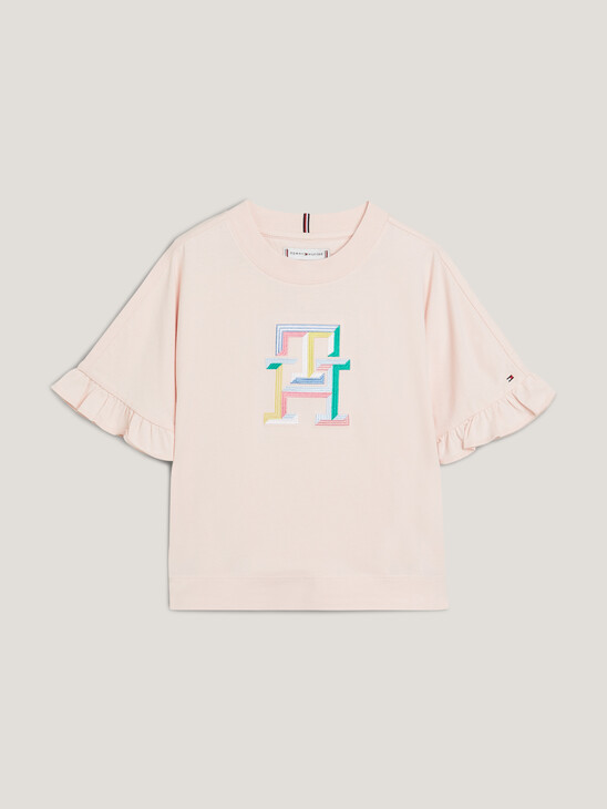 TH Monogram Embroidery Ruffle Sleeve T-Shirt