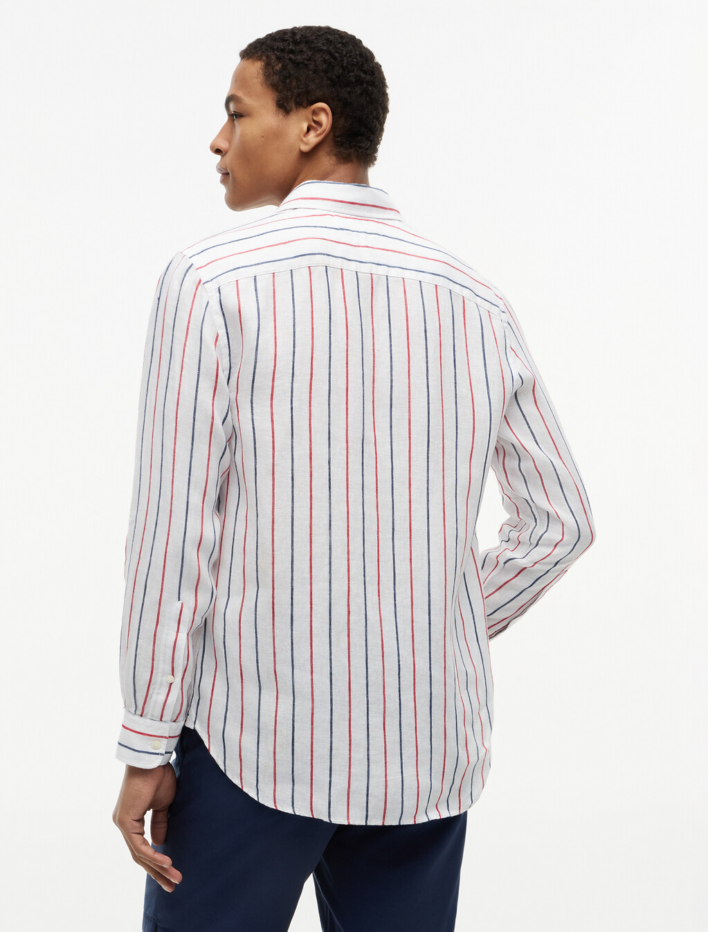 Regular Fit Textured Stripe Pure Linen Shirt, Medium Red / Stripe, hi-res