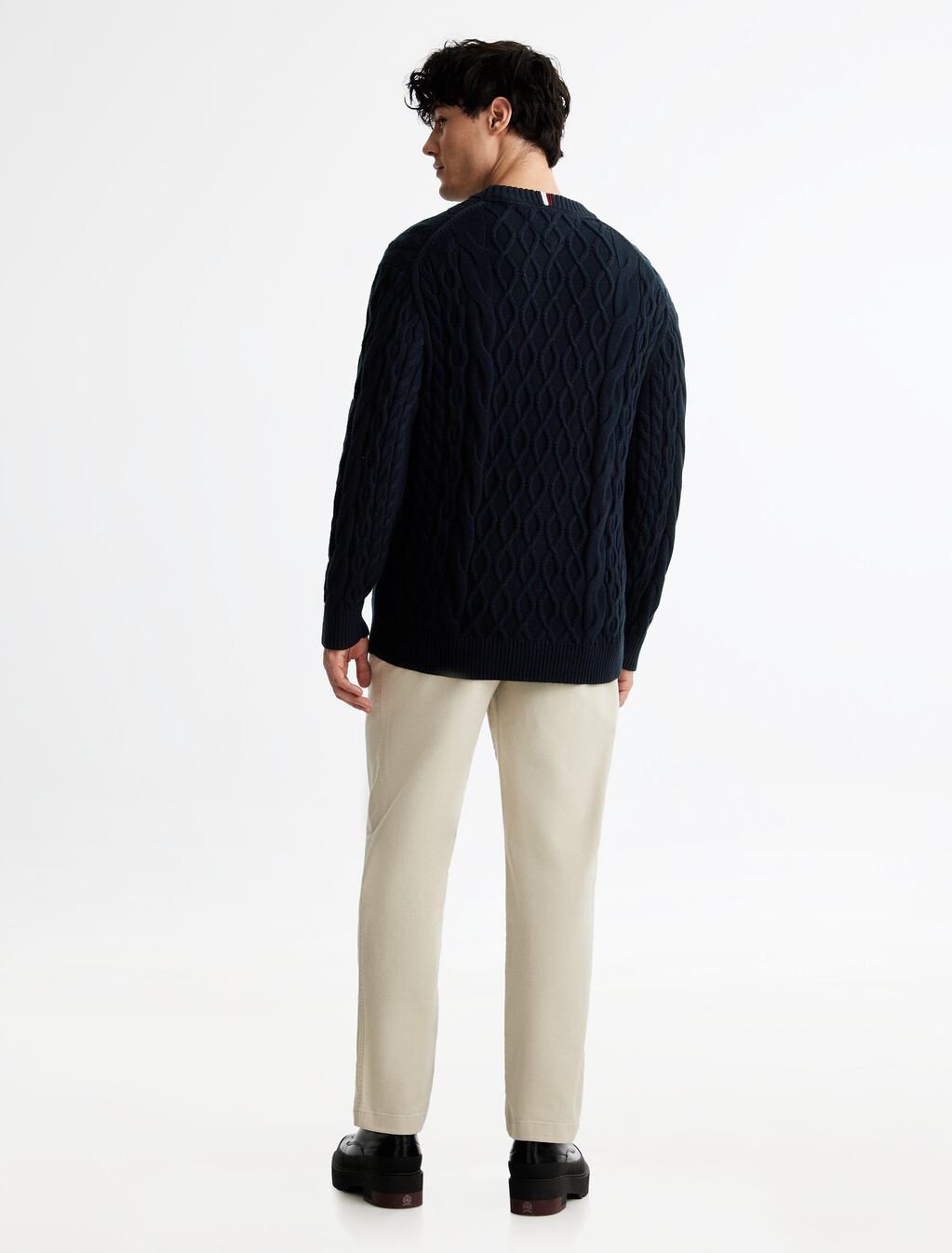 Cable Knit Letterman Applique Sweater, Desert Sky, hi-res