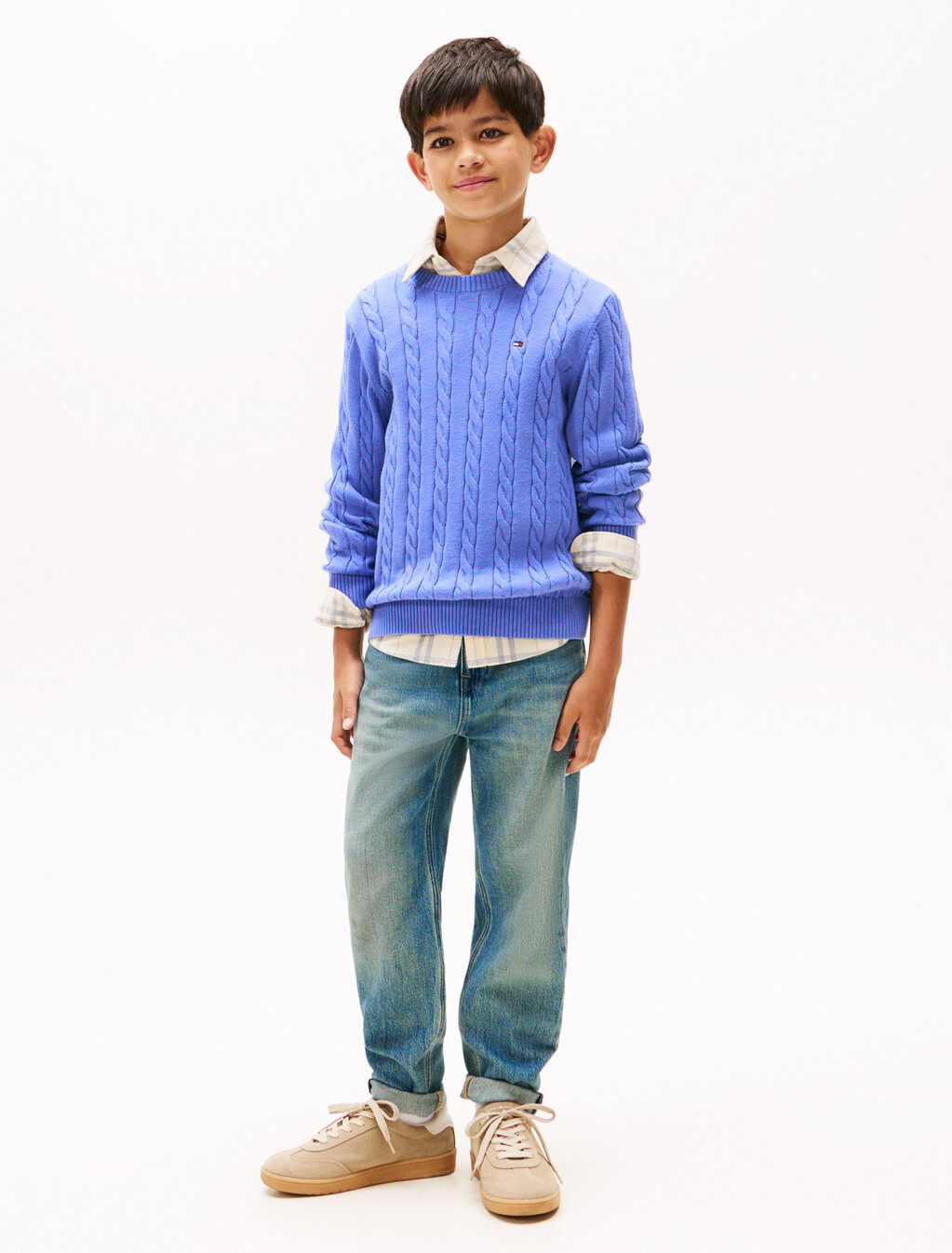 Cable Knit Crew Neck Jumper, Soft Sapphire, hi-res