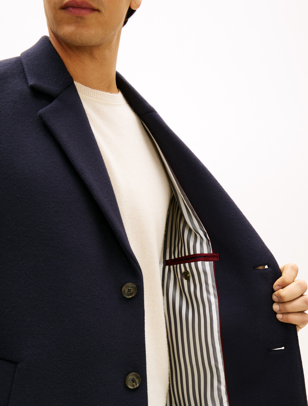 New York Label Wool Blend Coat, Navy Blue, hi-res