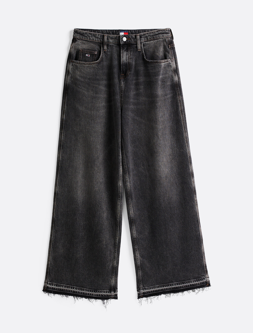 Charlie 毛邊中腰寬筒牛仔褲, Denim Black, hi-res