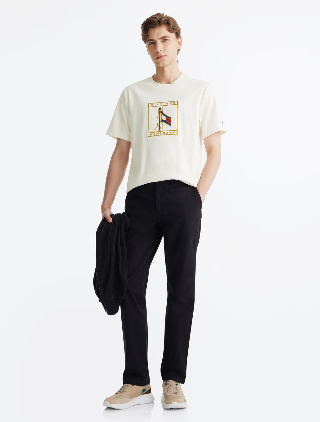 Flag Icon Embroidery Interlock T-Shirt, Ivory Petal, hi-res