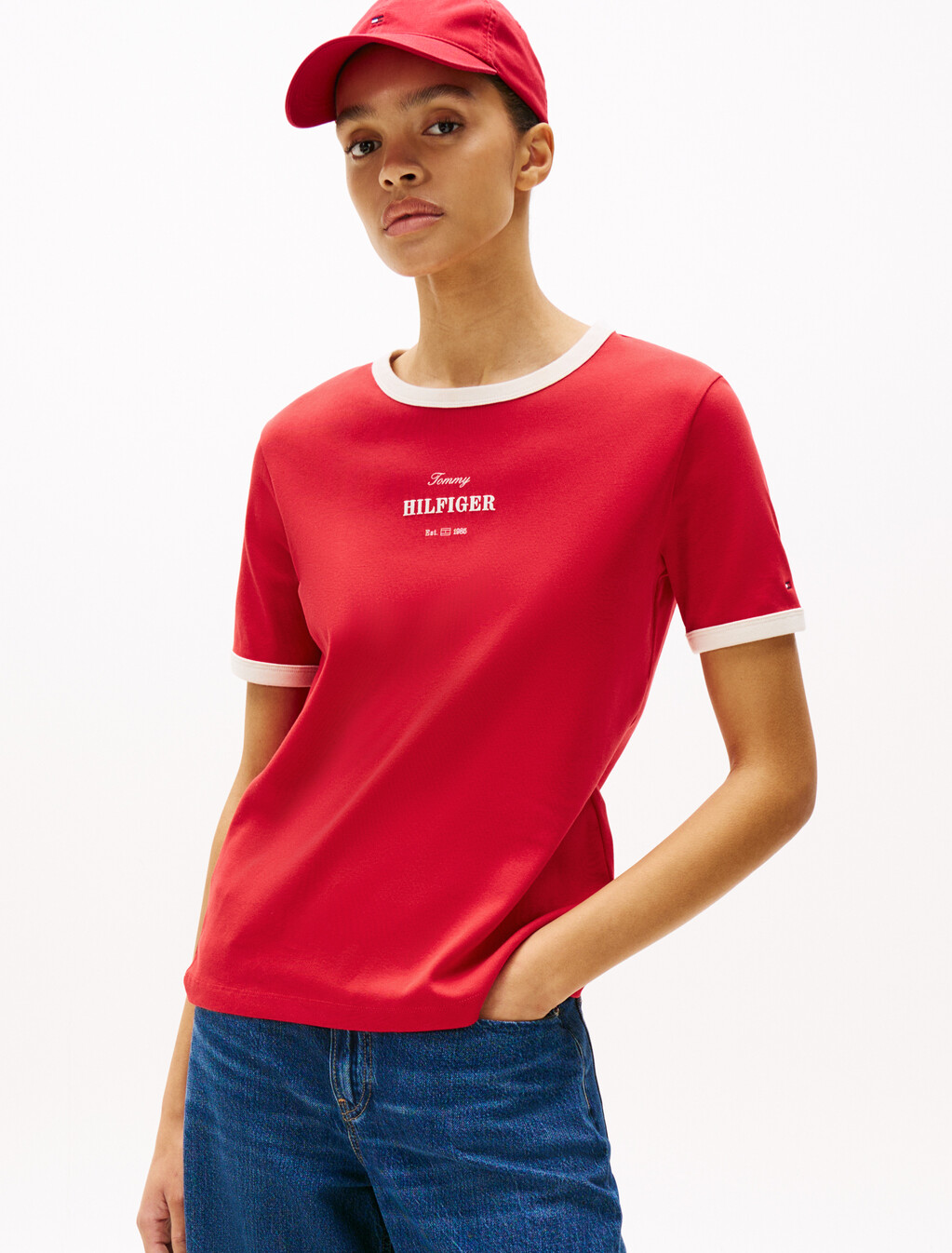 Logo Contrast Trim T-Shirt, Primary Red, hi-res
