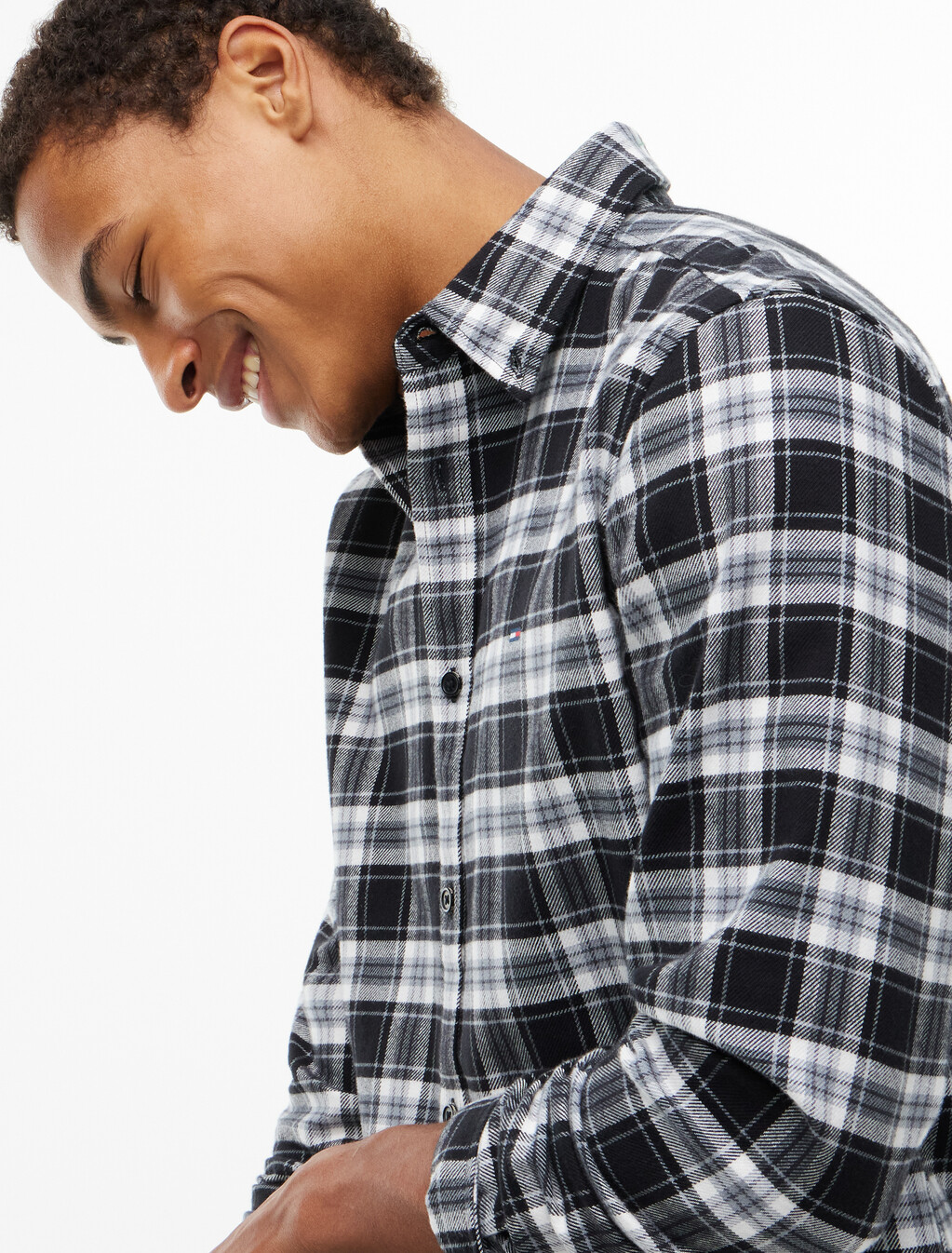 Regular Fit Check Brushed Flannel Shirt, Black Check, hi-res
