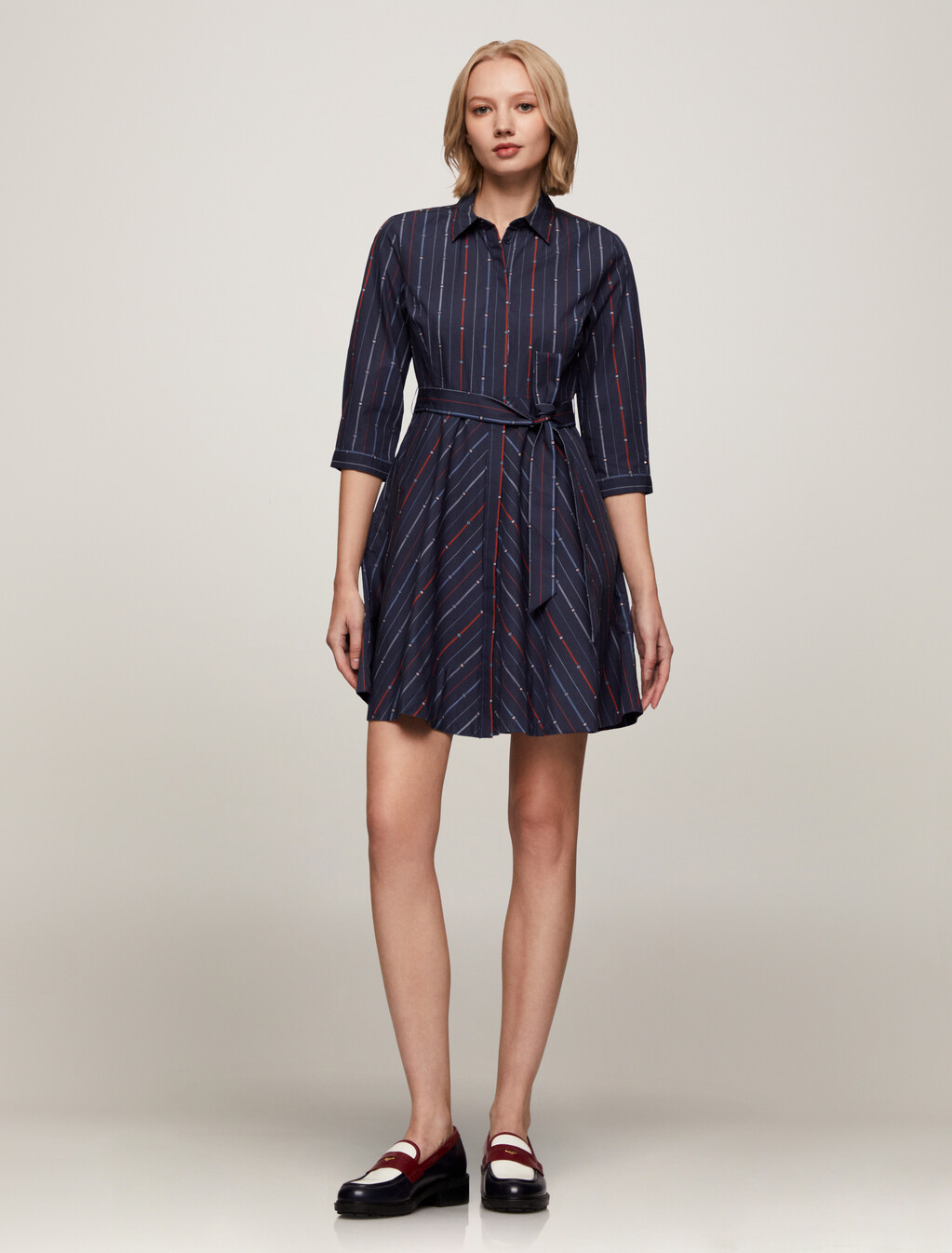 Cotton Half Sleeve Shirt Dress, Foulard Flag Stp/ Multi/ Desert Sky, hi-res