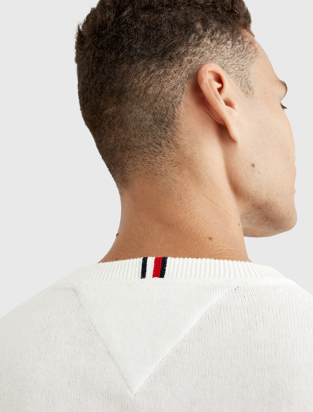 Cotton Cashmere V-Neck Jumper, Ivory, hi-res