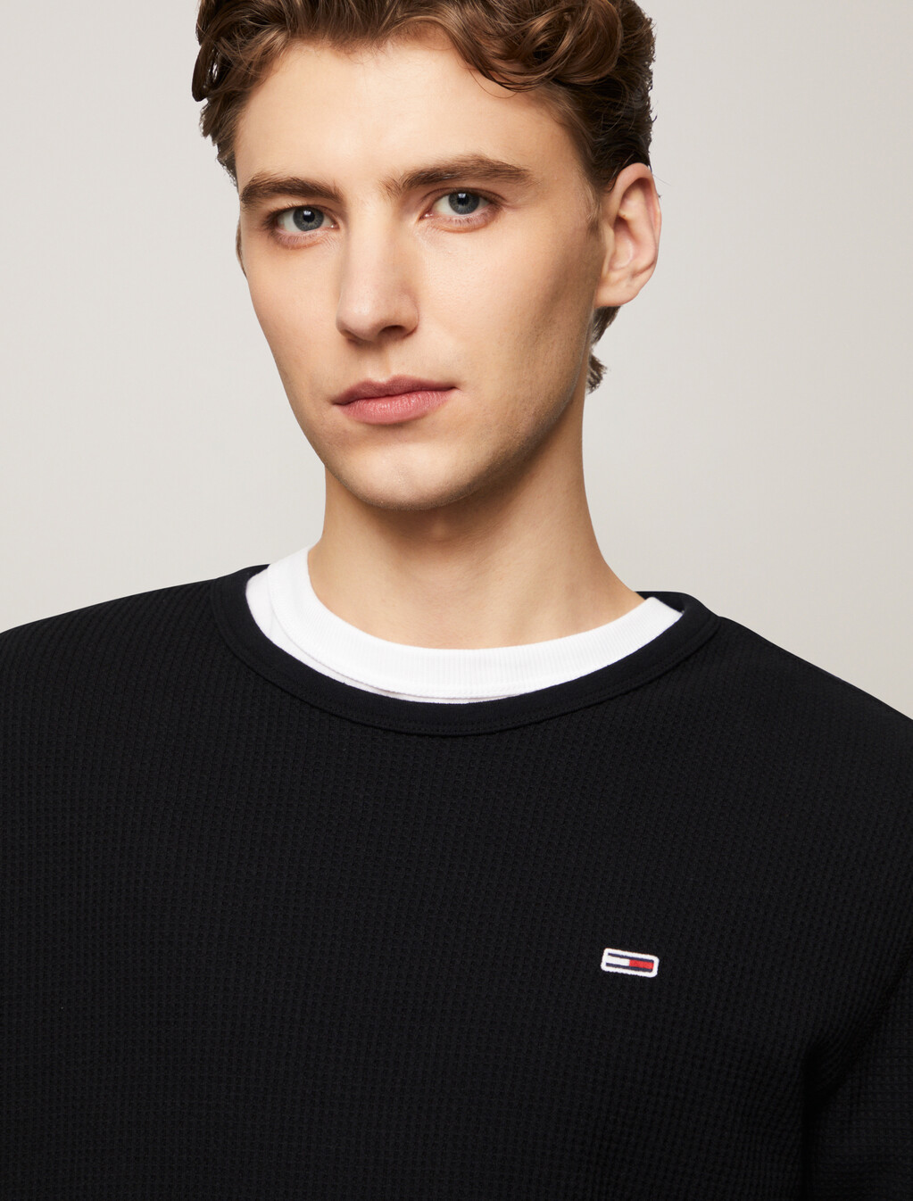 Waffle Knit Slim T-Shirt, Black, hi-res