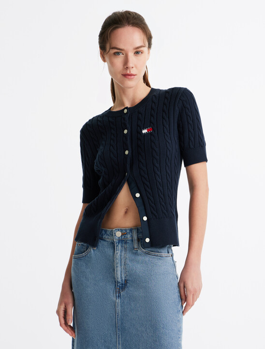 Cable Knit Short Sleeve Cardigan