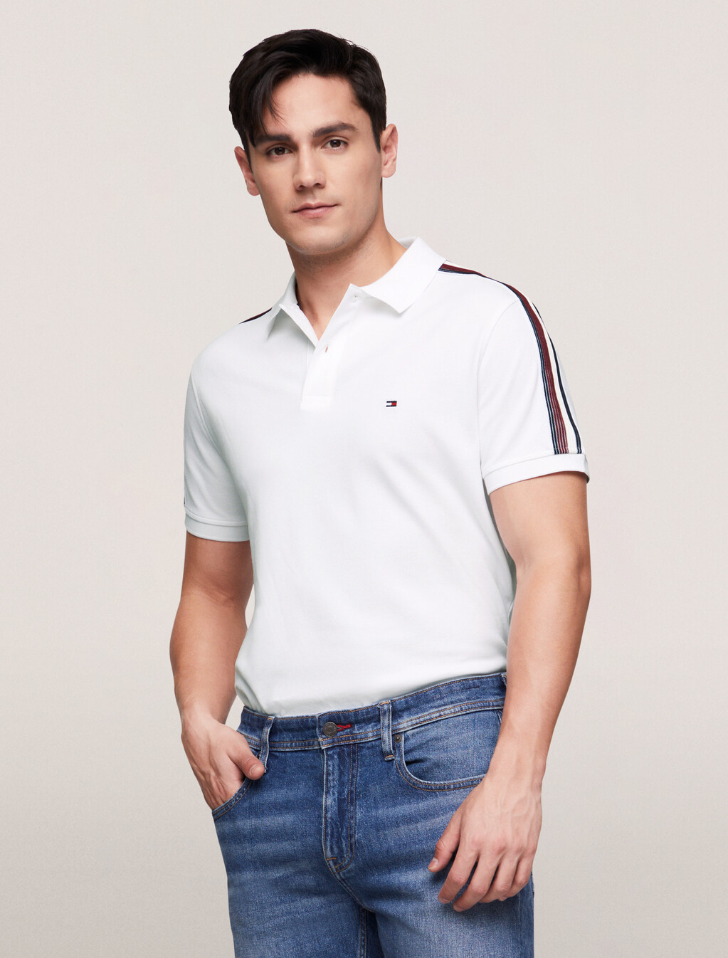 Shadow Global Stripe Regular Polo, White, hi-res