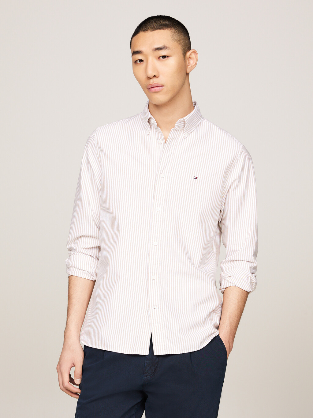 Heritage Stripe Regular Fit Oxford Shirt, Classic Khaki / White, hi-res