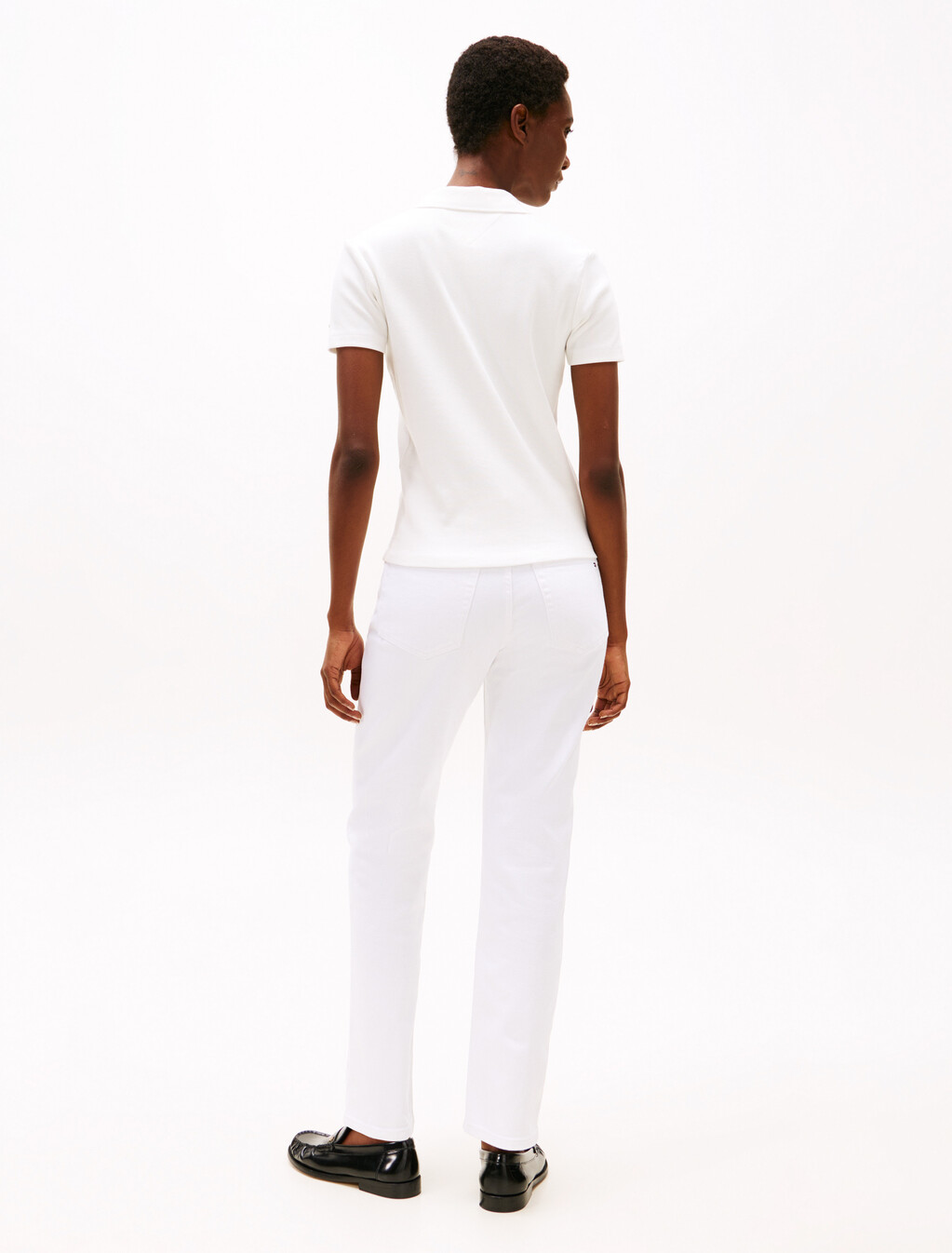 Gold-Tone Button Slim Polo Shirt, Ecru, hi-res